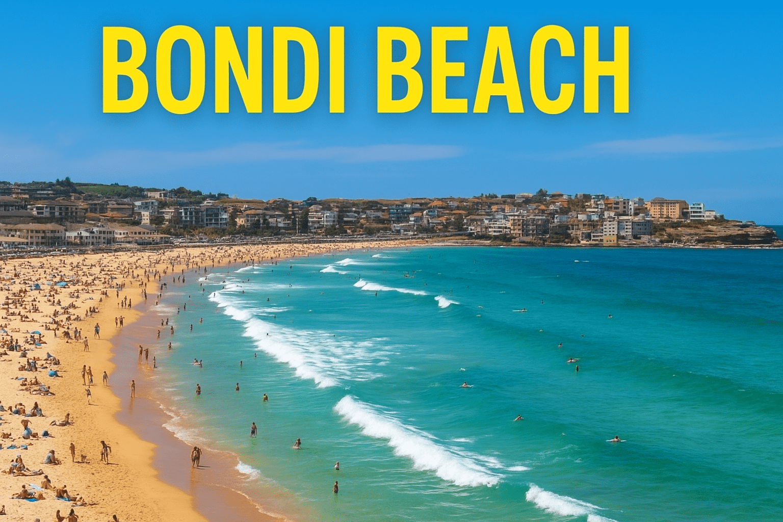 Beautiful view of Bondi Beach Sydney Australia, famous tourist destination with golden sand and blue sea