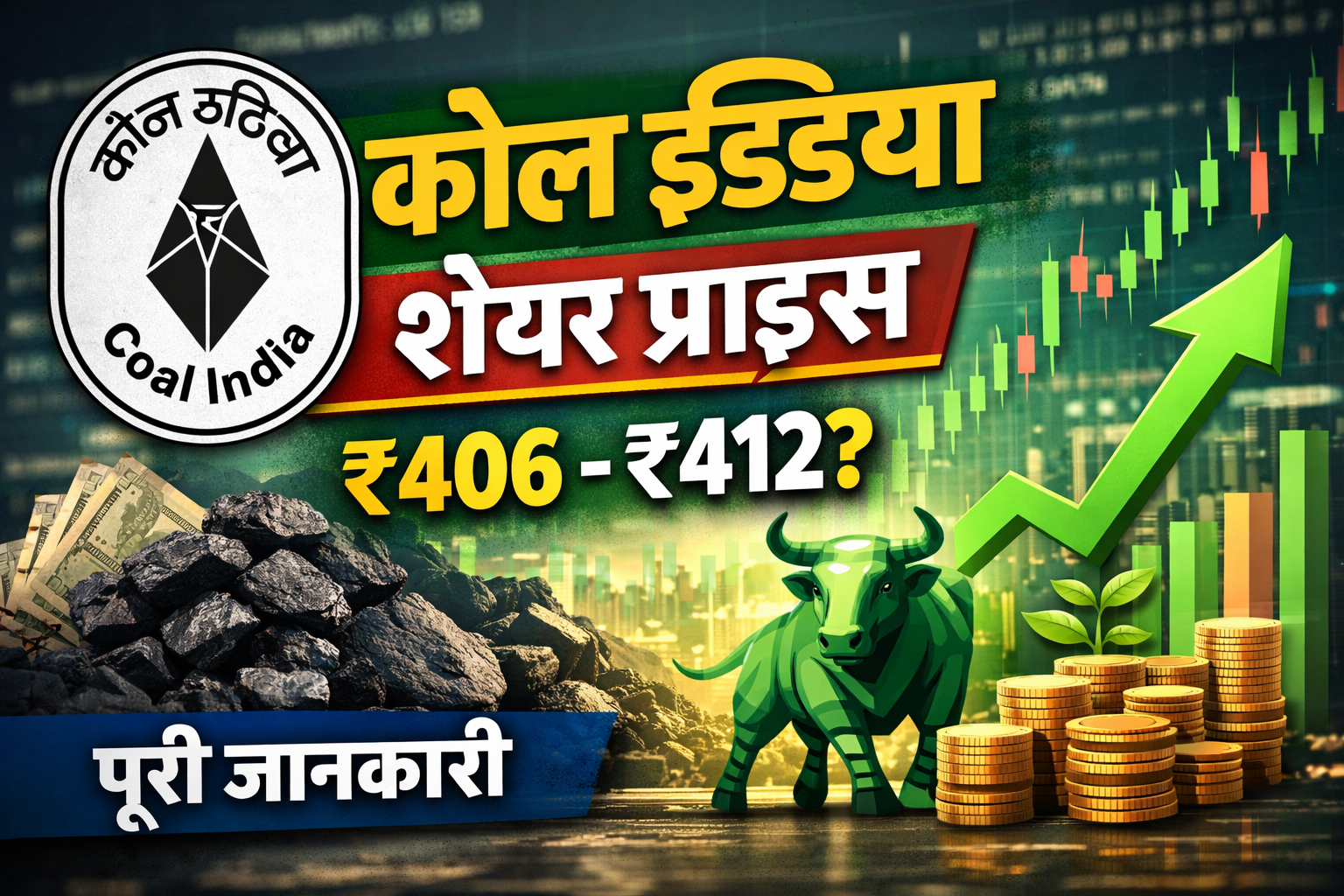 Coal India Ltd : शेयर प्राइस, फंडामेंटल्स, बिजनेस मॉडल और निवेश (2026 अपडेट) Coal India share price analysis with coal mine background and stock market growth concept