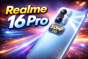 Realme 16 Pro smartphone realistic design with premium camera setup