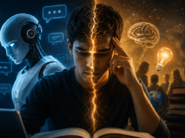 क्या ChatGPT और AI Tools इंसानों की सोचने और निर्णय लेने की क्षमता कम कर रहे हैं? How Human thinking divided between AI influence and natural decision making concept illustration