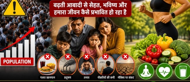 स्वस्थ जीवनशैली दर्शाता दृश्य जिसमें संतुलित आहार, पानी, और फिटनेस गतिविधि शामिल है
